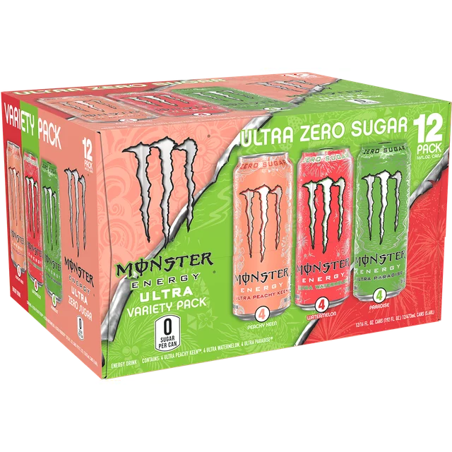 Monster Energy, Ultra VP, Ultra Watermelon, Ultra Paradise, Ultra Peachy Keen, 16 fl oz, 12 pk