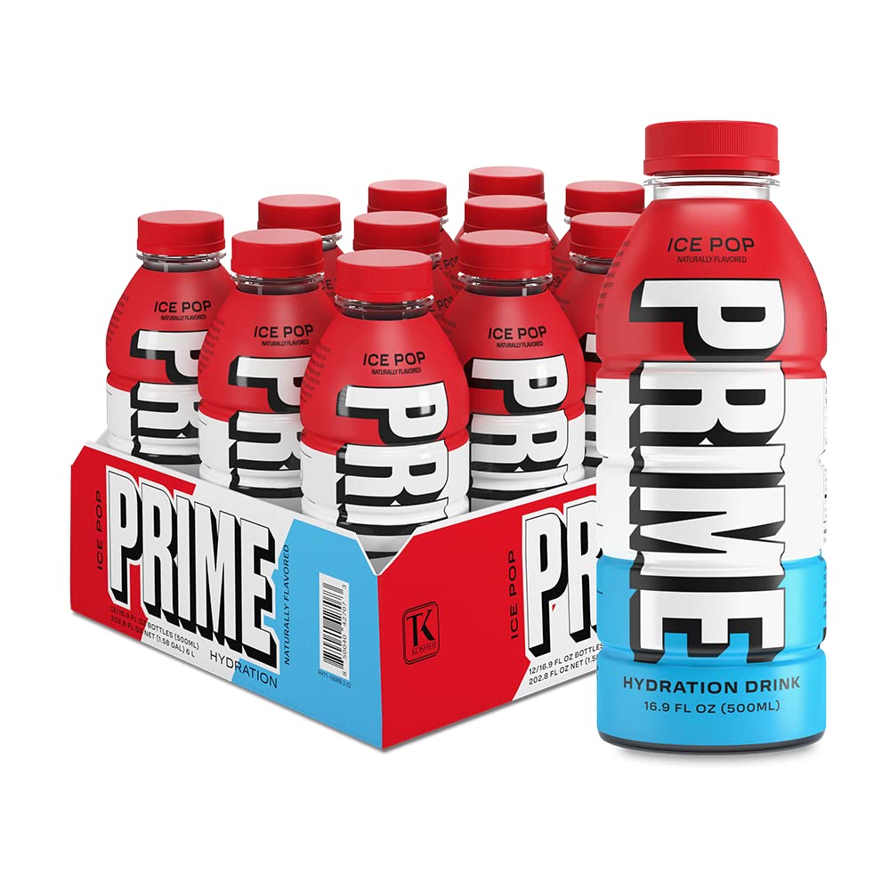 Prime Hydration Drink Sports Beverage Naturally Flavored, Caffeine Free, 10% Coconut Water, 250Mg Bcaas, B Vitamins, Antioxidants, 834Mg Electrolytes, Only 20 Calories Per 16.9 Fl Oz Bottle (Ice Pop)
