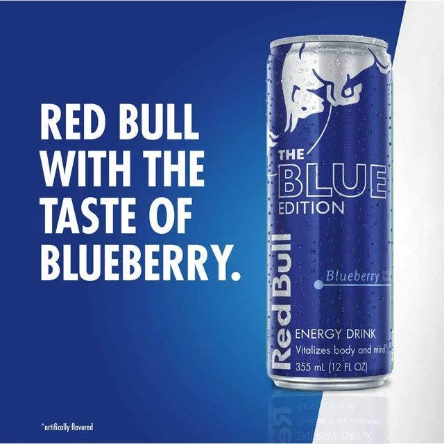 Red Bull Blue Edition Blueberry Energy Drink, 12 fl oz, Pack of 4 Cans