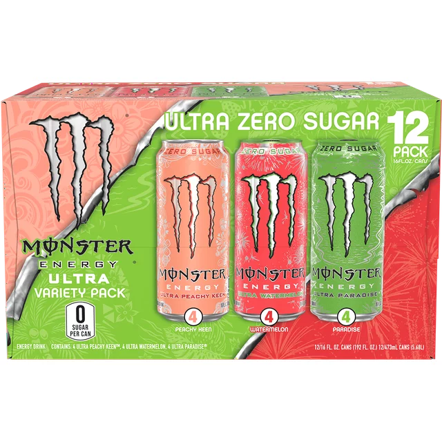 Monster Energy, Ultra VP, Ultra Watermelon, Ultra Paradise, Ultra Peachy Keen, 16 fl oz, 12 pk