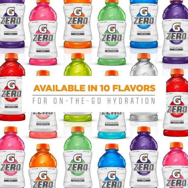 Gatorade Zero Thirst Quencher Variety Pack, Berry/Glacier Cherry/Glacier Freeze, 12 fl oz, 18 Count Bottles